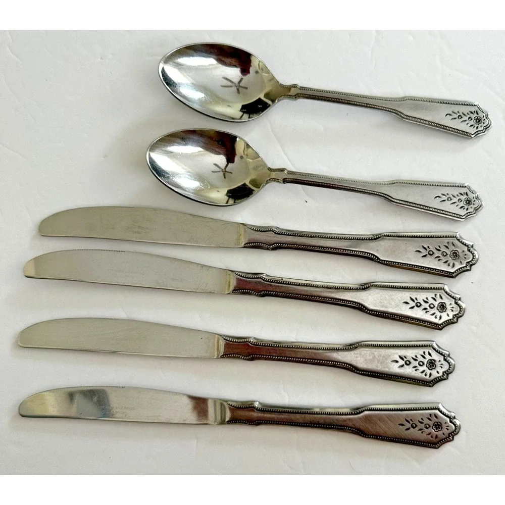 Stanley Roberts Rogers Co Stainless Brentwood Norcrest Pattern Knife Spoon 6 PC